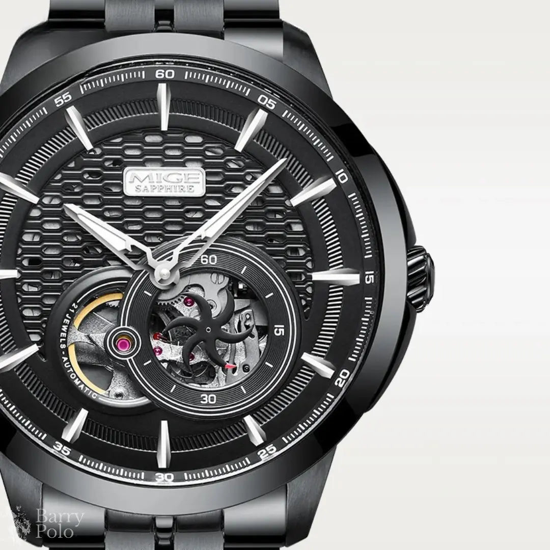 Elegant Skeleton Automatic Men's Watch with Luminous Sapphire Barry Polo