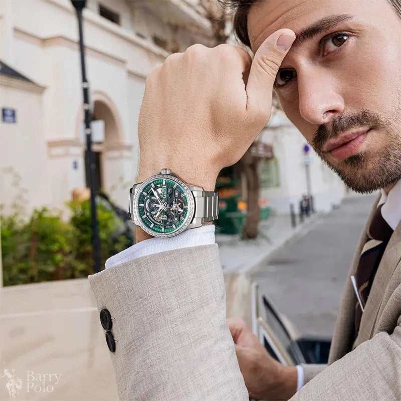 BONEST GATTI BG8803 Men's Automatic Luxury Sport Watch - Skeleton Dial, 5ATM Waterproof, Stainless Steel Barry Polo