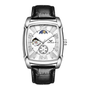 ONOLA Men's Luxury Quartz Watch - Square Case, Moon Phase, Multiple Time Zones, Waterproof, Leather Strap Barry Polo