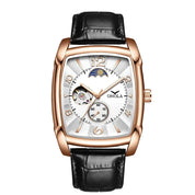 ONOLA Men's Luxury Quartz Watch - Square Case, Moon Phase, Multiple Time Zones, Waterproof, Leather Strap Barry Polo