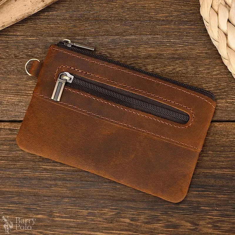 Little Coin Purse Genuine Leather Real Cowhide Men's Leather Short Wallet Mini Purse Men Women Key Wallet Card Zip With Key Ring