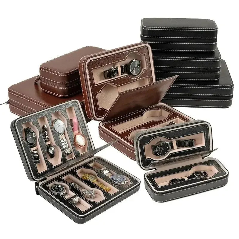 New Travel Dustproof Embedded Watch Box Zipper Portable PU Leather Storage Case Watch Display Box For Trips And Gift Storage Bag