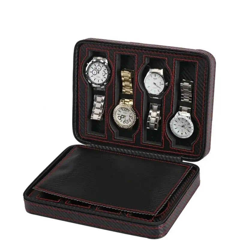 New Travel Dustproof Embedded Watch Box Zipper Portable PU Leather Storage Case Watch Display Box For Trips And Gift Storage Bag