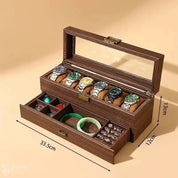 DELESYS New Style Retro Wood Grain Leather Watch Box Brown Wood Grain PU  Dustproof Glass Display Clamshell Watch Storage Box