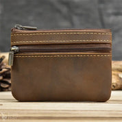Little Coin Purse Genuine Leather Real Cowhide Men's Leather Short Wallet Mini Purse Men Women Key Wallet Card Zip With Key Ring