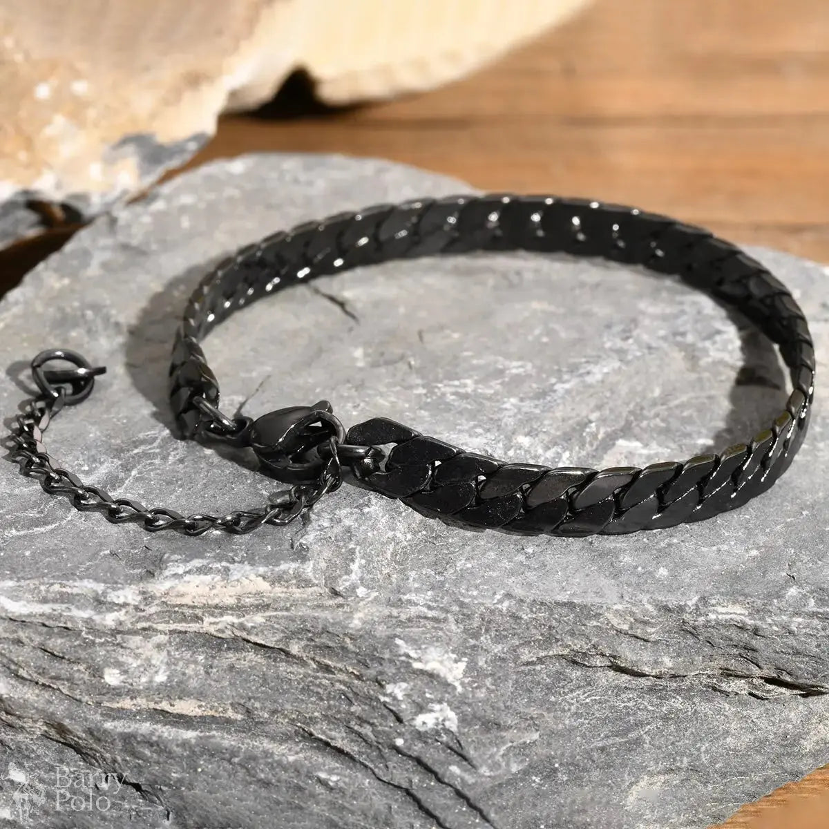 Gothic Black Cuban Chain Bracelet - Stainless Steel Miami Curb Links Barry Polo