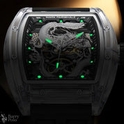 Mark Fairwhale 6990 Men Automatic Watch  Acrylic Case Luminous Skeleton Dragon Dial Tonneau Mechanical Wristwatch