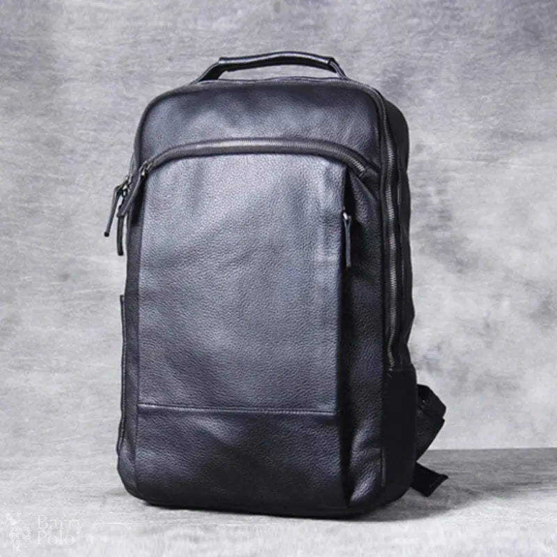 Barry Polo High Quality Leather Backpack - Black Men’s Daily Rucksack Barry Polo
