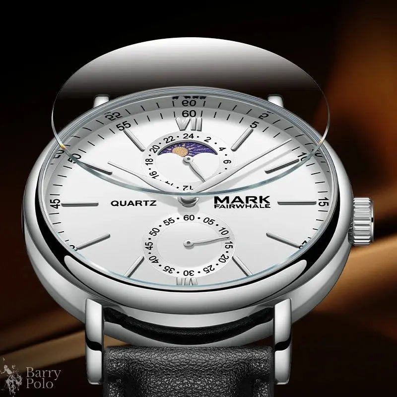 Mark Fairwhale Brand 5800 Luxury New Simple Quartz Watch High Quality Leather Strap Waterproof Luminous Moon Phase Mens Watches
