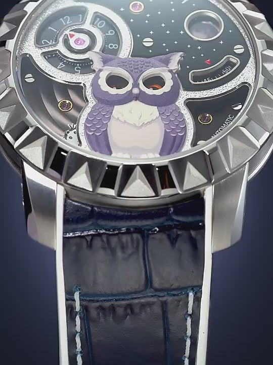 Relógio masculino automático de luxo Lucky Harvey Owl - Cristal de safira, luminoso, à prova d'água até 5 ATM, design exclusivo